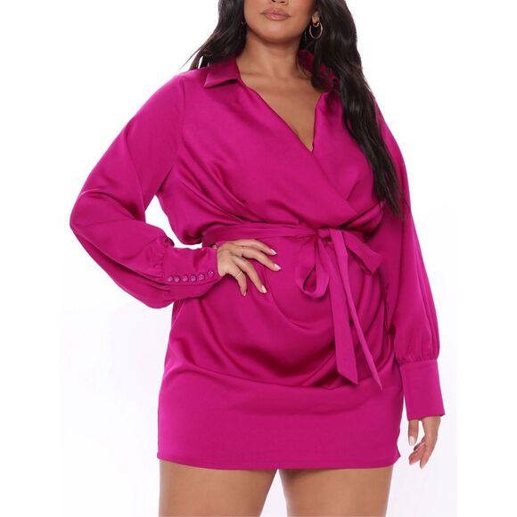 Fashion Nova Fuchsia Long Sleeve Dress - Picture 2 of 13